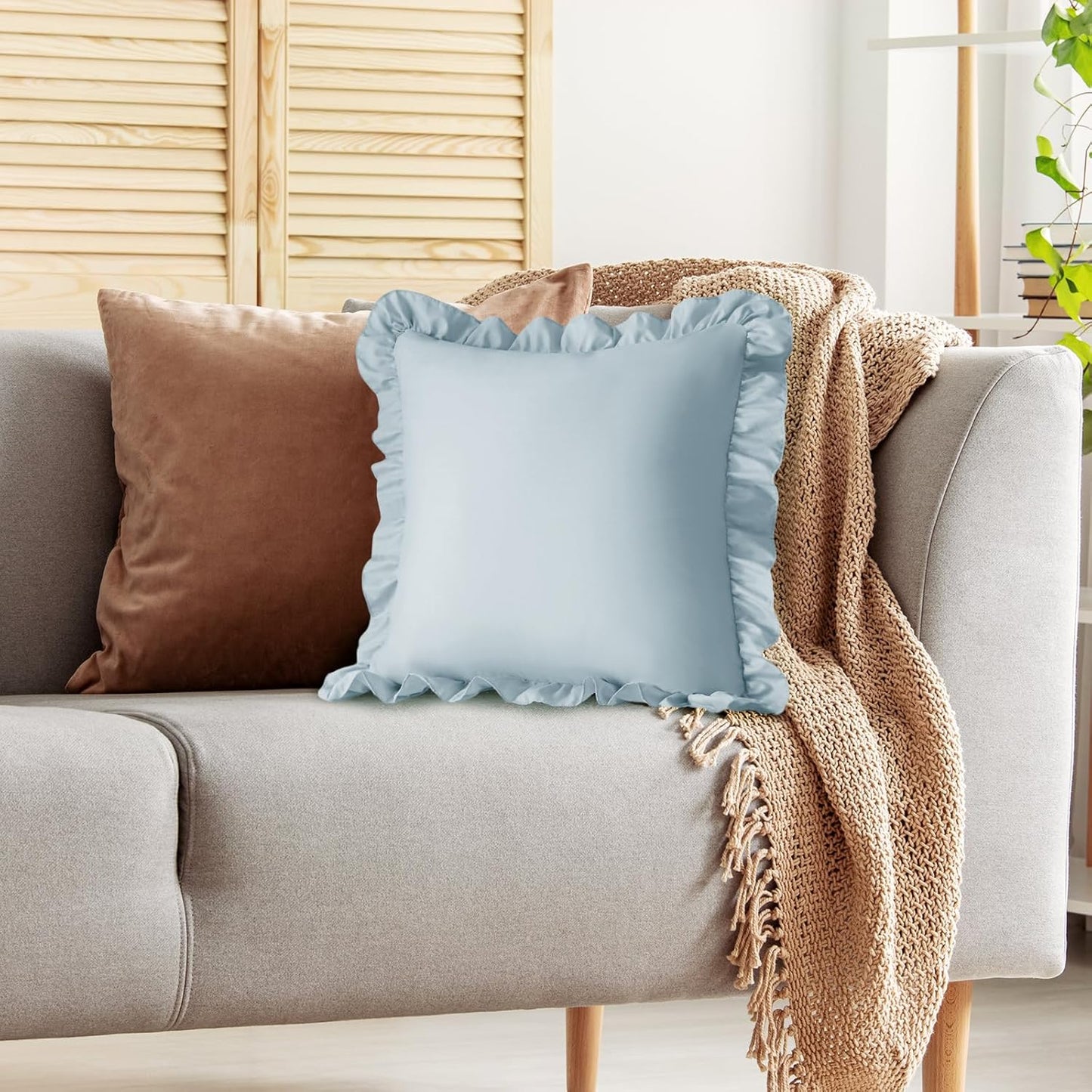 KKJIAF Ruffle Pillow Cases 26x26 Inches, White Square Ruffled Pillow Covers Set of 2, Microfiber Wrinkle Resistant Pillow Shams with Envelope Closure for Sofa Bed Living Room