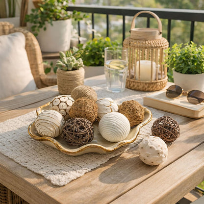 6pcs Decorative Balls for Bowl Centerpiece, 2.4 Inch Orbs Spheres Decor Balls Rattan Wicker Balls for Bowl Fillers, DIY Home Vase Table Decor