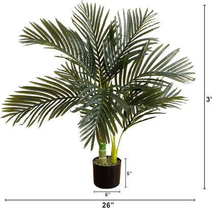 Nearly Natural 6.5ft Artificial Golden Cane Palm Tree, Lifelike Silk Indoor Palm With Three Textured Trunks Flexible Fronds Nursery Planter, Low Maintenance