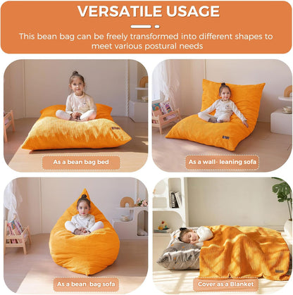MAXYOYO 3 in 1 Kids Bean Bag Chair Couch, Convertible Chair Folds from Bean Bag to Lounger, Child Floor Sofa for Gaming, Reading, Floor Mattress with High-Density Foam Filling