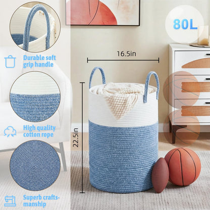Artfeel Laundry Basket,Woven Cotton Rope Laundry Hamper,60L for Decor Storage of Dirty Clothes,Toys and Blankets in Bathroom,Baby Room and Living Room