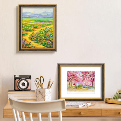 Golden State Art,11x14 Ornate Picture Frame for 8x10 Photo with Mat or 11 x 14 Prints without Mat,Real Glass Wall Display(Color:Green Gold)