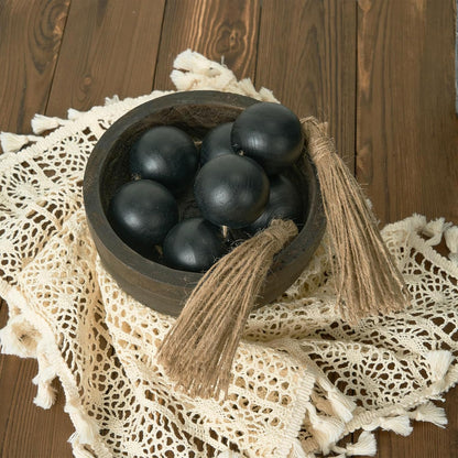 OMISHE Extra Large Wood Bead Garland with 2" Diameter Wooden Beads, 25.5" Long Rustic Farmhouse Decorative Wooden Beads Garland with Tassels, Boho Decorations for Home Table Mantle, Black