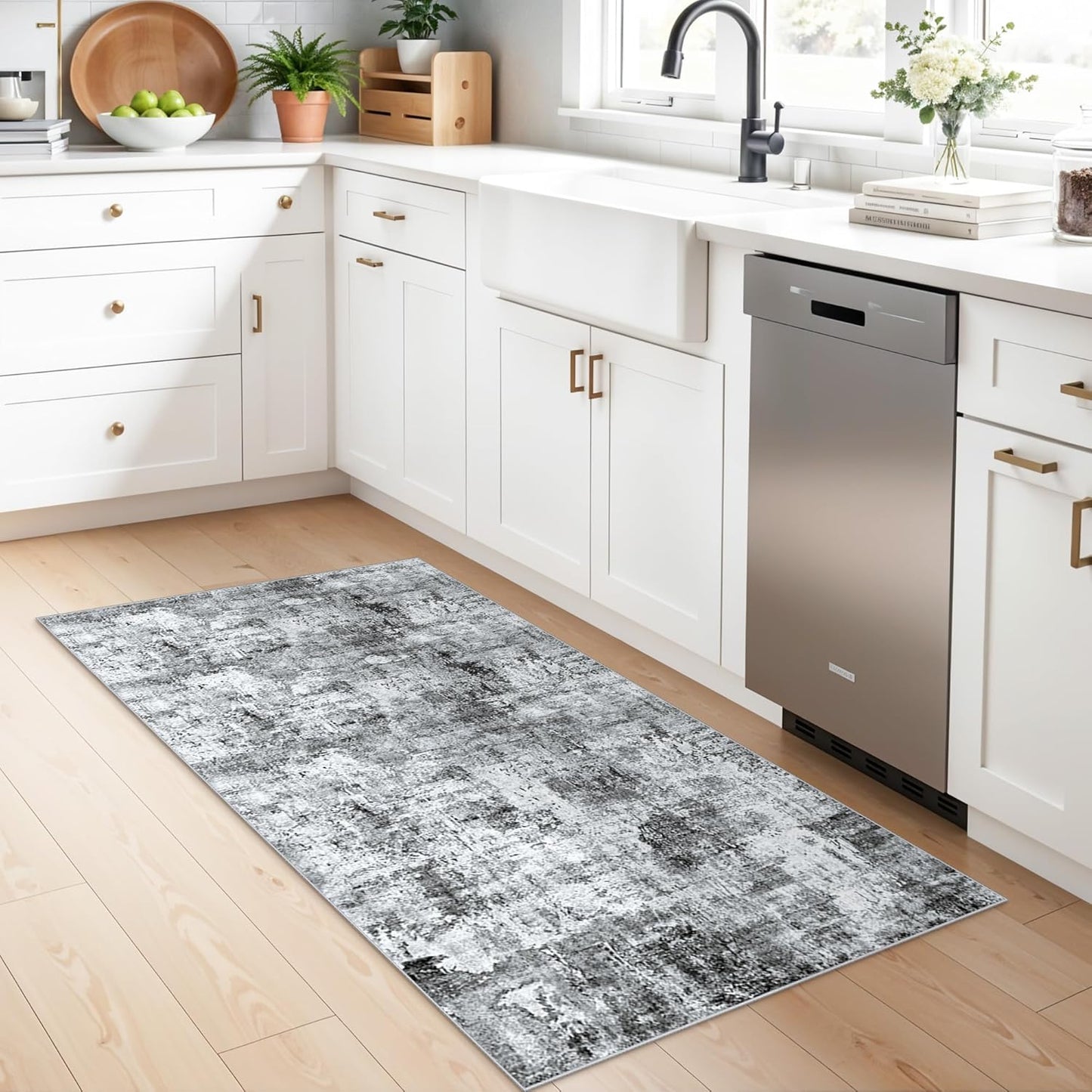 2x3 Washable Non-Slip Area Rug - Soft Low Pile Throw Rug for Kitchen Entryway Bedroom - Modern Indoor Door Mat with Rubber Backing (Beige Grey) - Colors B