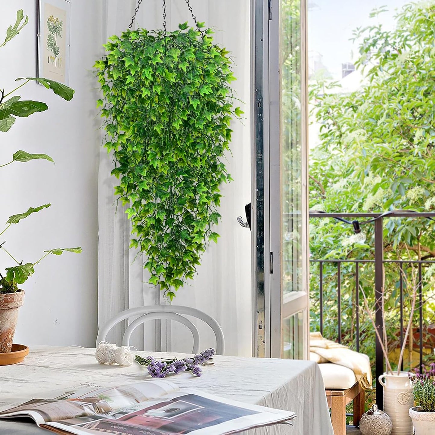 Waipfaru 4Pcs Fake Hanging Plants 2.7ft Fake Plants Eucalyptus Leaves UV Resistant Fake Vines Ivy Artificial Plants Outdoor Faux Plants Indoor Bedroom Living Room Boho Wall Porch Shelf Decor