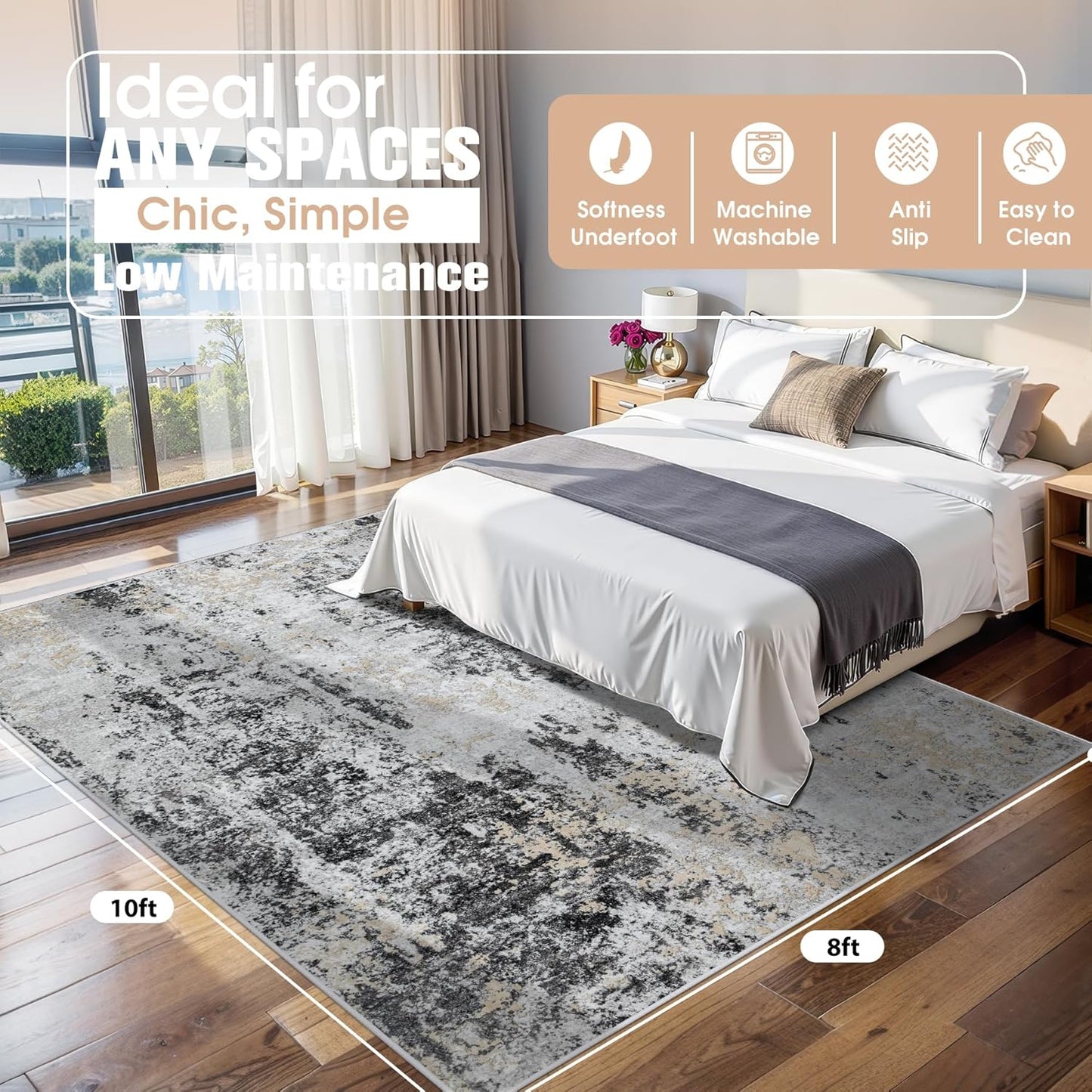 8x10 Area Rugs for Living Room Rug Washable: Abstract Large Rug for Dining Room Bedroom Carpet Non Slip 8 by 10 Indoor Modern Nursery Home Office Blue Grey