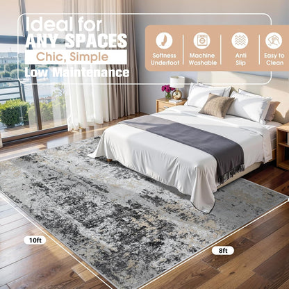 8x10 Area Rugs for Living Room Rug Washable: Abstract Large Rug for Dining Room Bedroom Carpet Non Slip 8 by 10 Indoor Modern Nursery Home Office Blue Grey