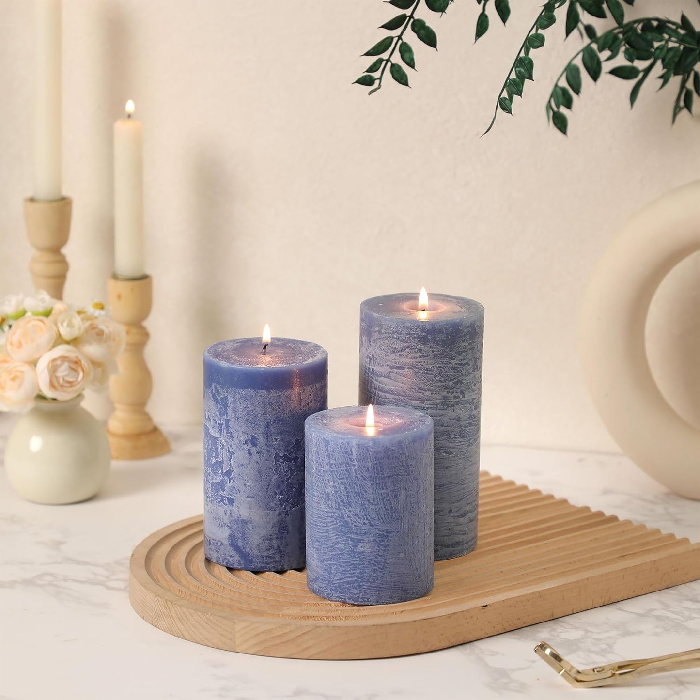 Sage Green Pillar Candles Set of 3 - Hand-Poured Unscented Candles,Smokeless Dripless Candles for Dinner Table and Home, Set of 3 in Different Sizes (3"x4", 3"x5", 3"x6")