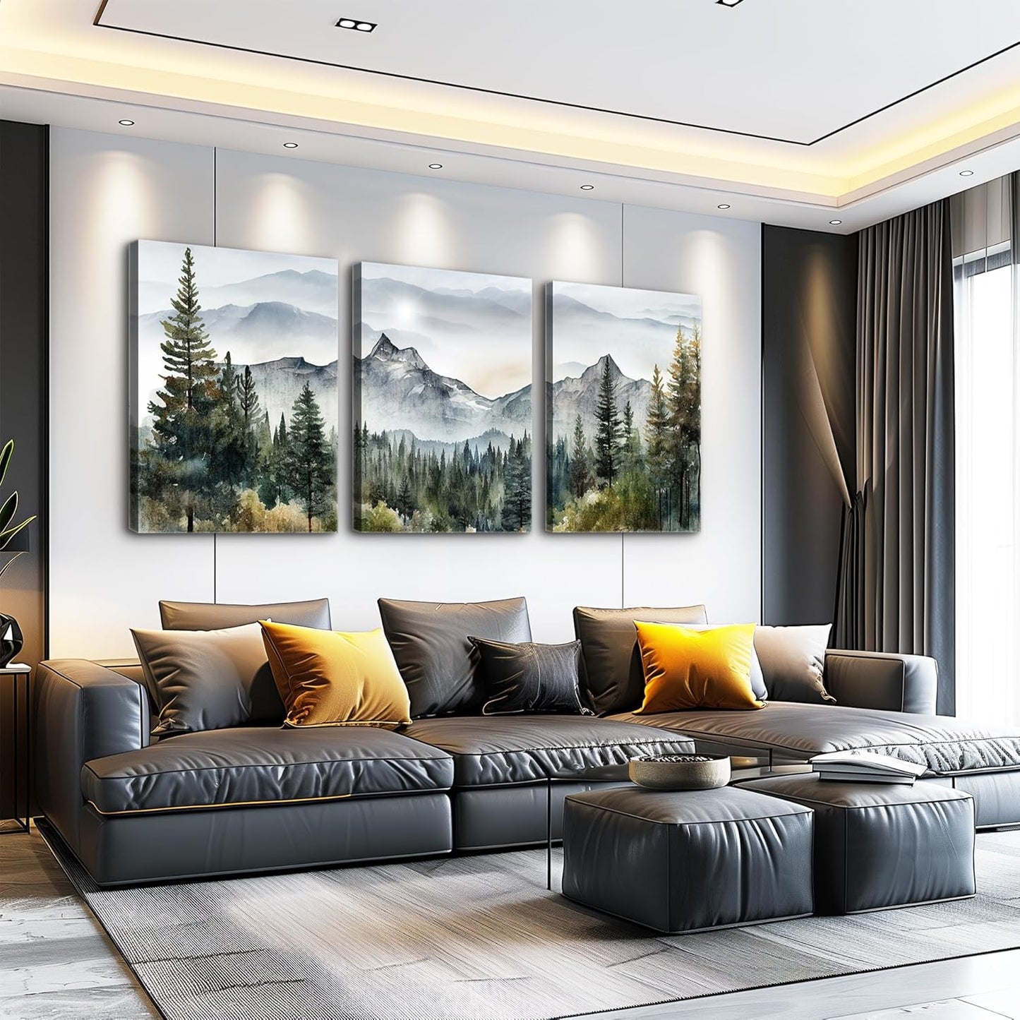 MHARTK66 Wall Art for Living Room Modern Wall Decor for Bedroom Office Decor Abstract Mountain Forest Landscapes Ink Painting 3 Piece Framed Canvas Art Prints Ready to Hang Wall Pictures Home Decor