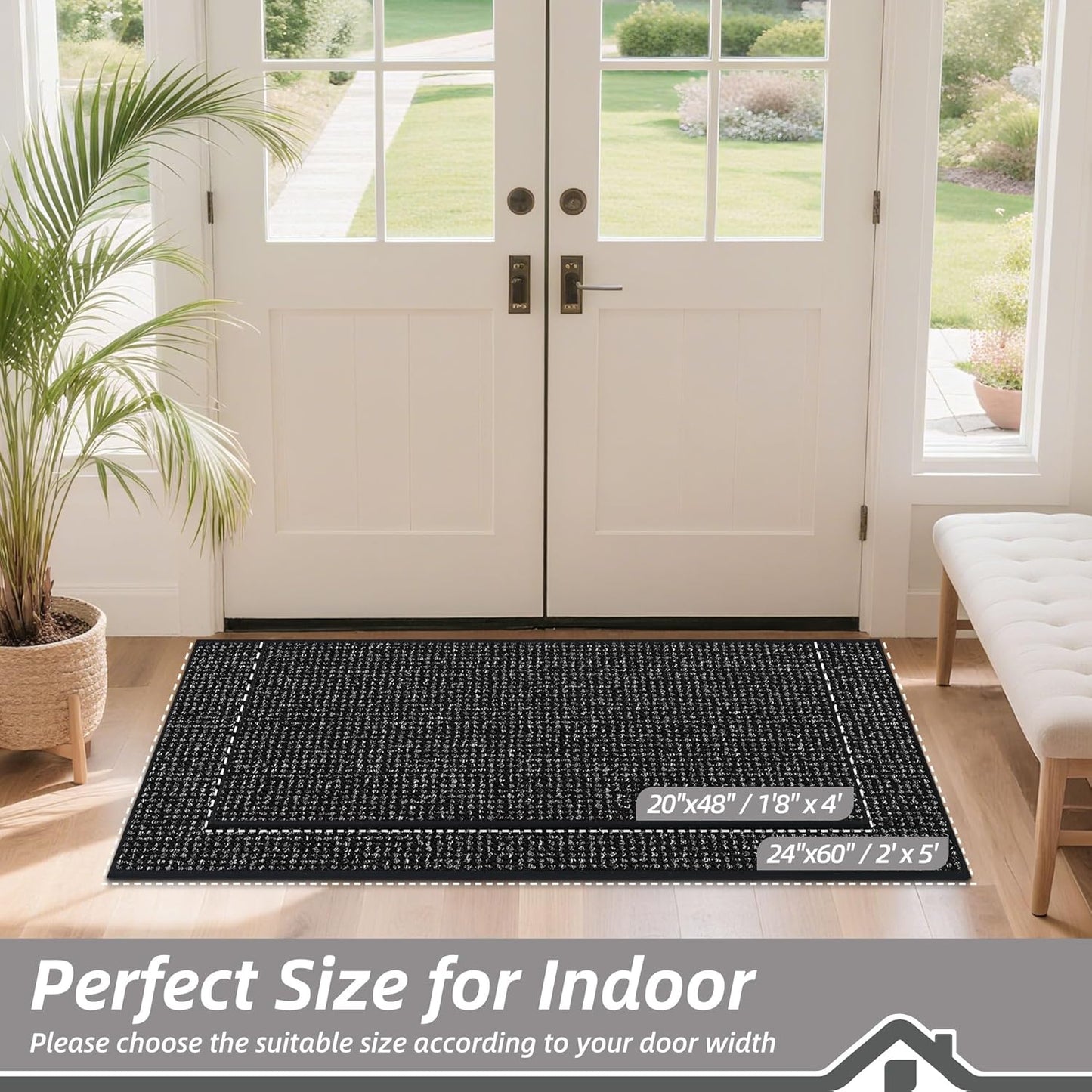 BEQHAUSE Dirt Trapper Door Mat 20" x 32", Non-Slip Washable Doormats Entrance Mat, Dirt Resistant and Absorbent Welcome Mat, Low Profile Floor Mats for Front Back Door and Entryway, Beige