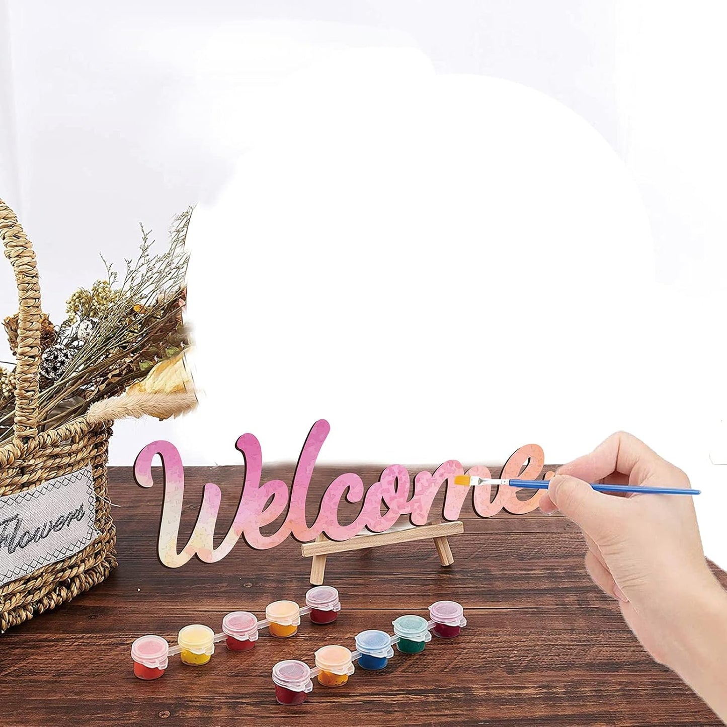 CREATCABIN Welcome Sign Welcome Wood Cutout Wooden Wall Decor Letters Laser Cut Art Unfinished Rustic Decorative DIY for Front Door Home Gallery Porch Coffee Bar Wreath Gift 11.8 x 2.4 Inch