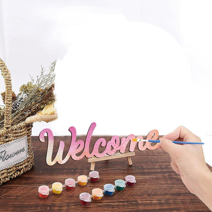 CREATCABIN Welcome Sign Welcome Wood Cutout Wooden Wall Decor Letters Laser Cut Art Unfinished Rustic Decorative DIY for Front Door Home Gallery Porch Coffee Bar Wreath Gift 11.8 x 2.4 Inch