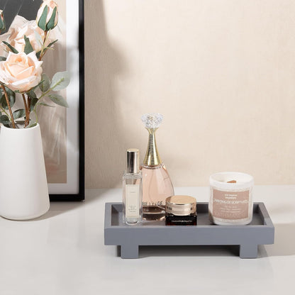 Decorative Tray Small Pedestal Stand Farmhouse Bathroom Decor Wooden Riser Display Stand for Vanity, Kitchen Countertop, Sink, 9.4 * 4.7 White