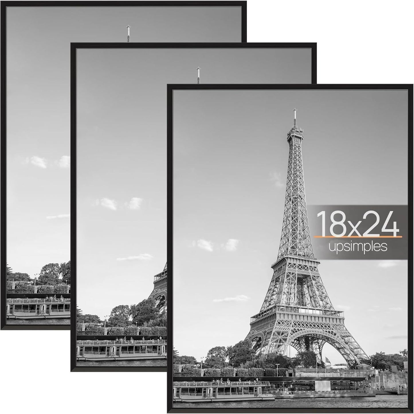 upsimples 24x36 Poster Frame Black 3 Pack, Scratch-Proof Picture Frames 24 x 36 for Photo Gallery - Slide-In Strips, Horizontal or Vertical Wall Mounting