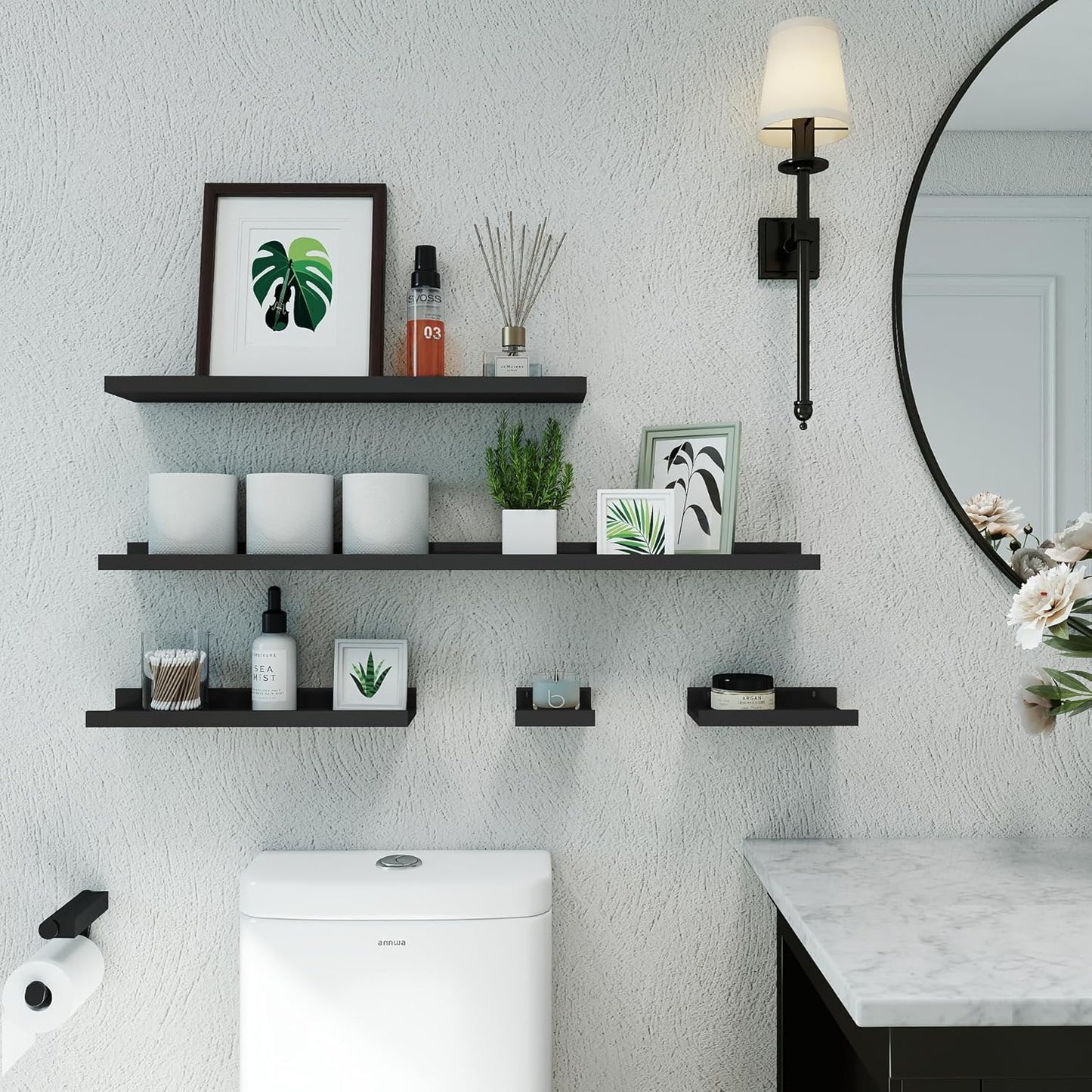 White Floating Shelves for Wall Decor, Wall Mounted Wood Storage Shelf for Bedroom, Living Room, Bathroom, Kitchen, Nursery, Display Picture Ledge Shelf with Lip Set of 2-14 Inches, White