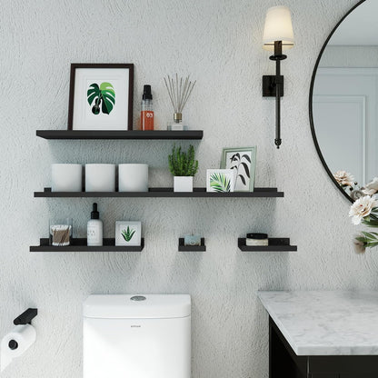 White Floating Shelves for Wall Decor, Wall Mounted Wood Storage Shelf for Bedroom, Living Room, Bathroom, Kitchen, Nursery, Display Picture Ledge Shelf with Lip Set of 2-14 Inches, White