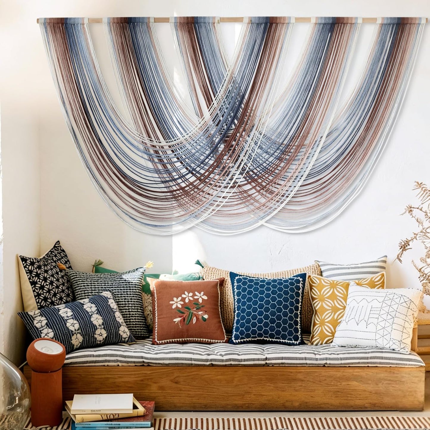 Flber Macrame Wall Hanging Boho Wall Decor Tapestry Dip Dyed Ombre Moss Green Handmade Wall Art Woven Cotton Rope Backdrop with for Bedroom Living Room, 57" W x 39" L