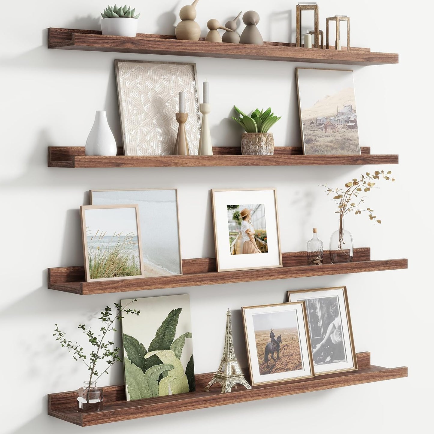 FLYJOE Floating Picture Ledge Shelves for Wall Set of 4, 48 Inch Wall Shelves with Lip Long Large Nursery Book Shelf for Toys Storage Kids Bookshelf Wall Mounted Living Room Bedroom Decor Frames