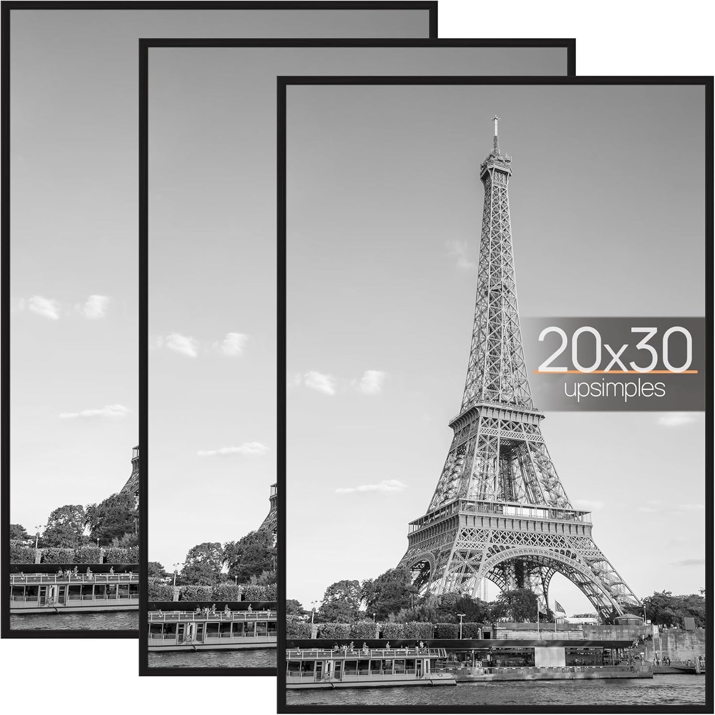 upsimples 24x36 Poster Frame Black 3 Pack, Scratch-Proof Picture Frames 24 x 36 for Photo Gallery - Slide-In Strips, Horizontal or Vertical Wall Mounting