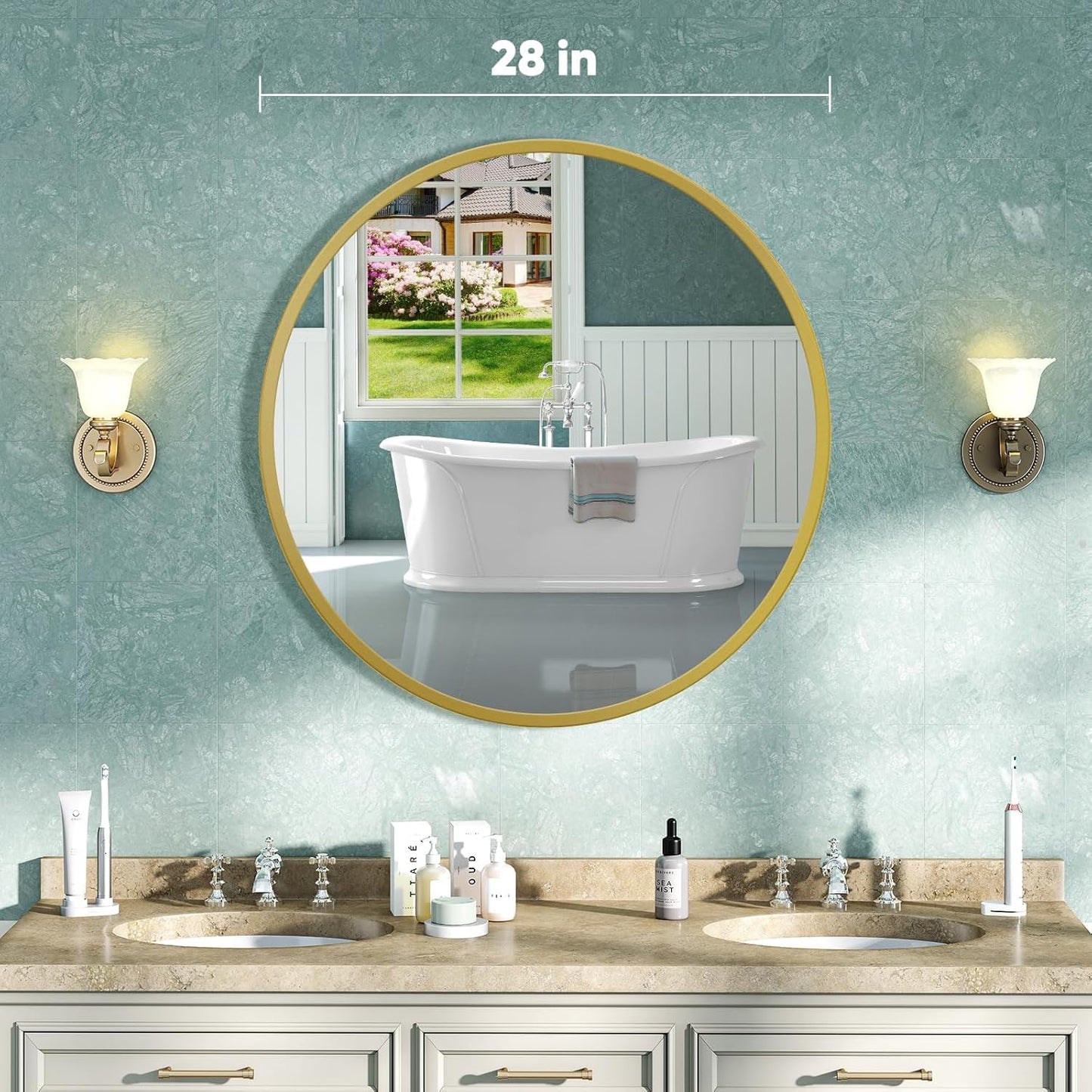 NEWBULIG Gold Round Wall Mirror 36 Inch, Bathroom Mirrors for Over Sink, Wall Decor for Bathroom, Entryway, Bedroom, Vanity
