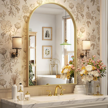 Brightify Arched Mirror, Arched Wall Mirror, 24 x 32 Inch Silver Arch Mirror, Metal Frame Silver Bathroom Mirror, Arched Top Bathroom Vanity Mirror for Living Room Bedroom Mantel Entryway Hallways