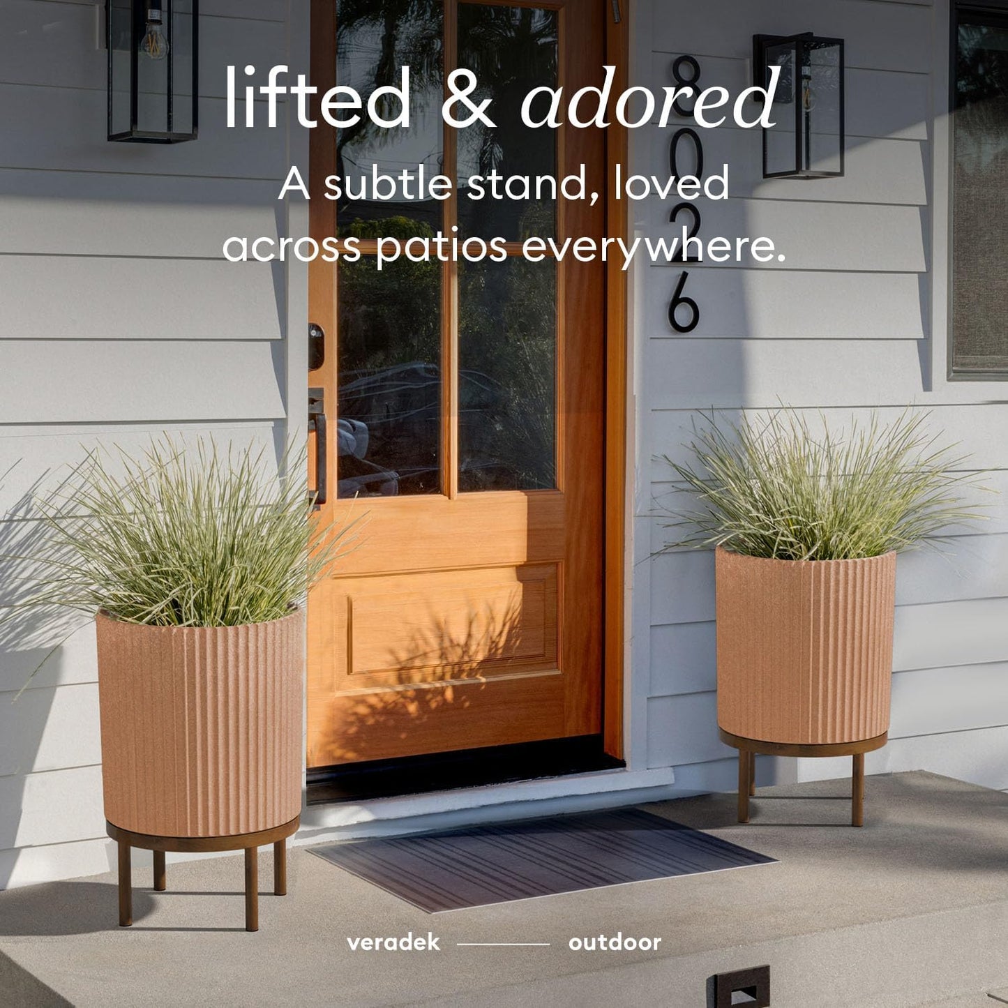 Veradek Demi Series Round Planter w/ Stand for Porch/Patio | Durable Plastic-Concrete & Wooden Stand | Modern Décor for Tall Plants, Flowers