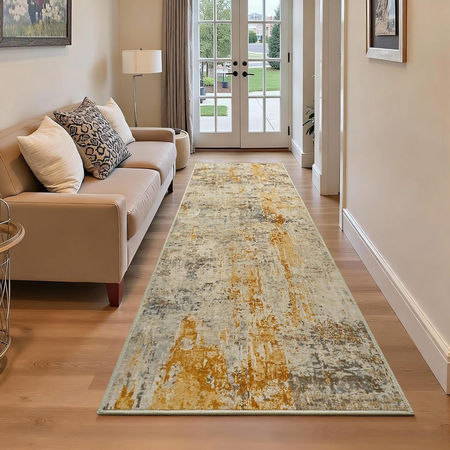 Ompaa 2x6 Rug Runners for Hallways Kitchen Runner Rug Non Slip Washable Grey Long Runner Rugs with Rubber Backing Soft Abstract Carpet Runner for Hallways, Kitchen, Bedroom, Bathroom, Entryway - Colors B
