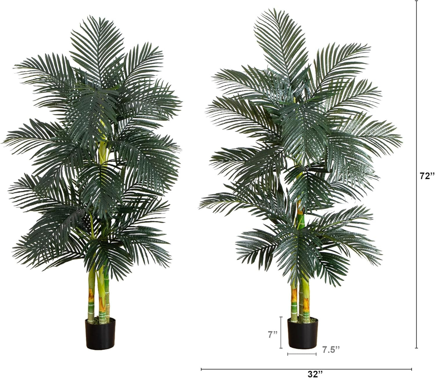 Nearly Natural 6.5ft Artificial Golden Cane Palm Tree, Lifelike Silk Indoor Palm With Three Textured Trunks Flexible Fronds Nursery Planter, Low Maintenance