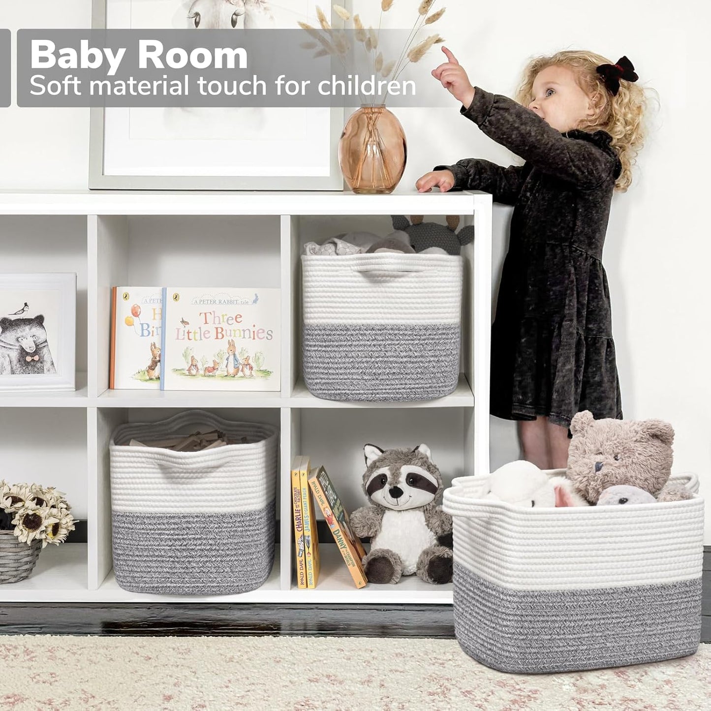 Goodpick Cube Storage Bins - Towel, Book, Cloth, Shoes, Closet Shelf Woven Baskets for Office, Baby Laundry, Toys, 13''x10''x9''
