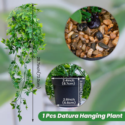 LOYWREE Fake Plants Indoor Artificial String of Pearls Plant in Black Pots, Realistic Green Faux Succulent Hanging Plants for Shelf Decor Desk Home Garden Decorations