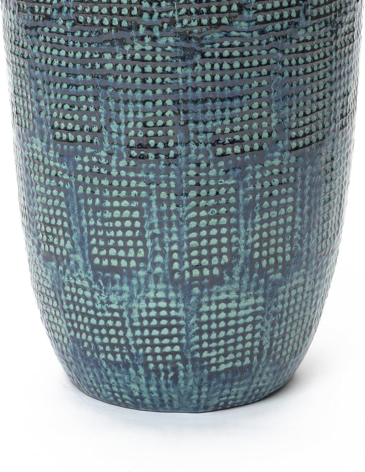 LuxenHome 15.75" Dia Large Ceramic Pots for Plants, Blue Glazed Planters for Outdoor Plants, Round Indoor Flower Pots with Drainage Hole and Rubber Plug for Home Garden Patio