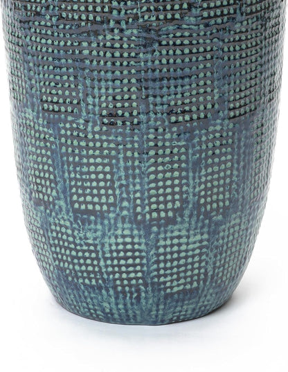 LuxenHome 15.75" Dia Large Ceramic Pots for Plants, Blue Glazed Planters for Outdoor Plants, Round Indoor Flower Pots with Drainage Hole and Rubber Plug for Home Garden Patio