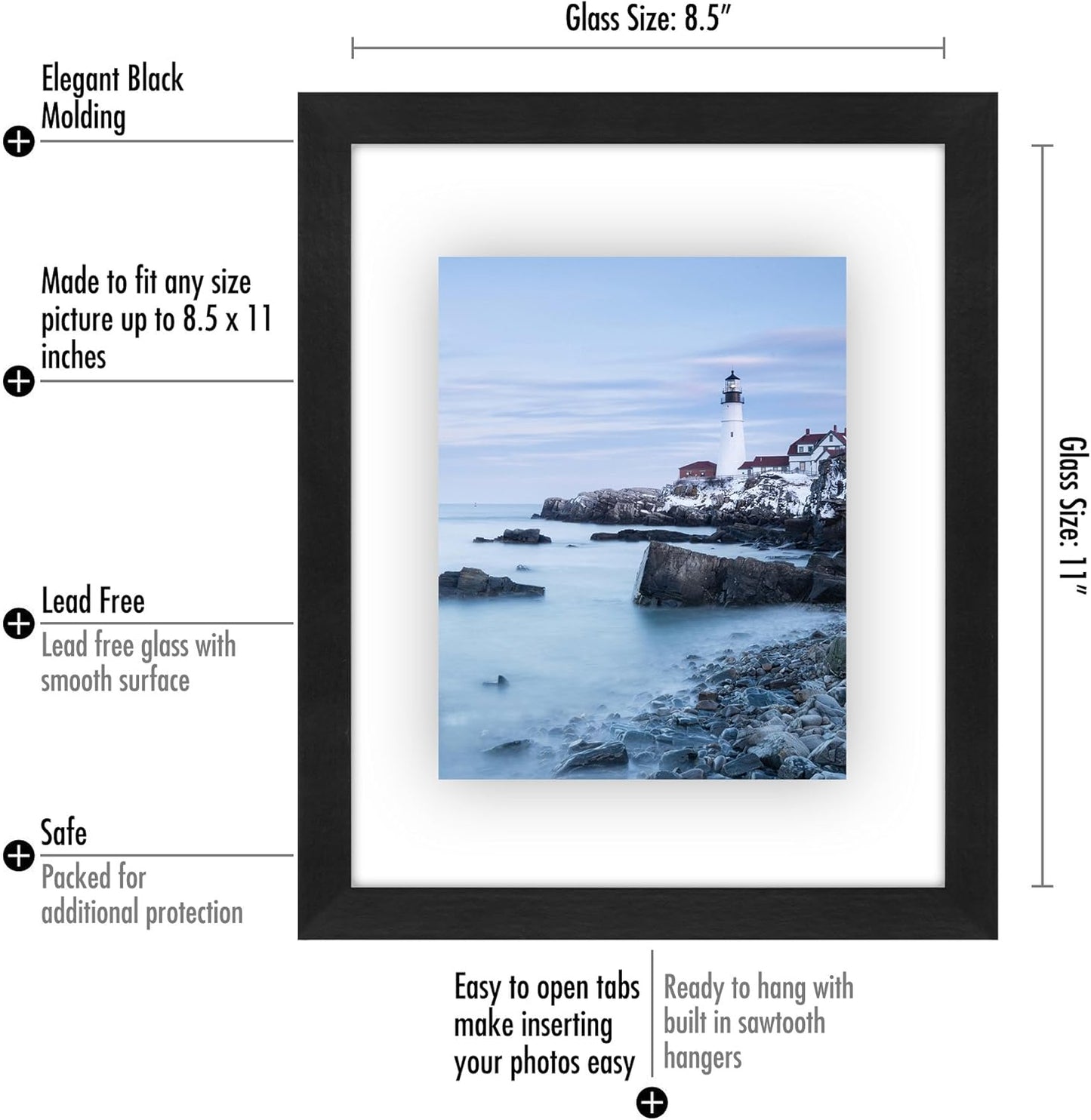 Americanflat 8.5x11 Floating Picture Frame with Polished Crystal-Clear Glass - Set of 2 - Use as 5x7 Frame or Display 4x6 Photo - Signature Float Collection - Photo Frames for Wall Display - Black