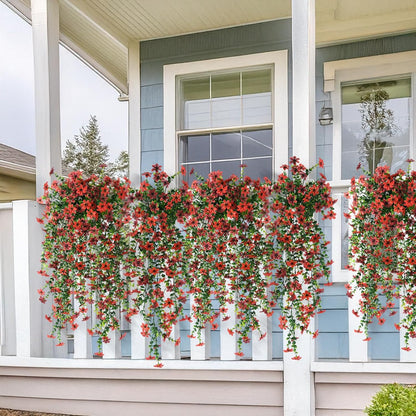 INQCMY Artificial Fake Hanging Flowers Plants for Outdoor Summer Decoration,2 PCS Faux Silk Daisy with Eucalyptus Leaves,UV Resistant Look Real for Outside Home Planter Porch Patio Balcony Yard Decor