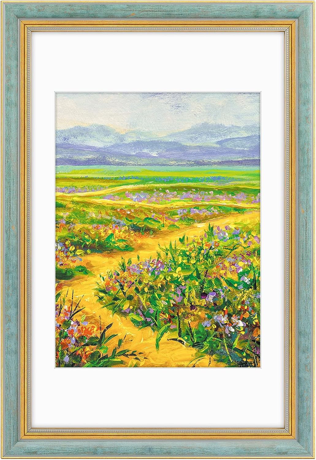 Golden State Art,11x14 Ornate Picture Frame for 8x10 Photo with Mat or 11 x 14 Prints without Mat,Real Glass Wall Display(Color:Green Gold)