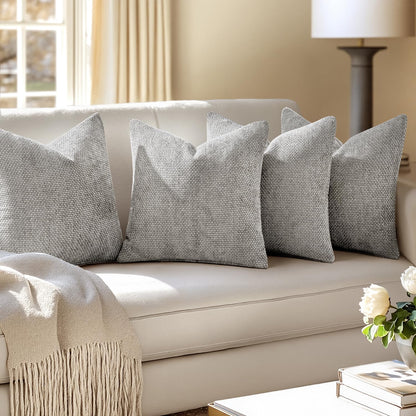 MIULEE Pack of 4 Couch Throw Pillow Covers 18x18 Inch Neutral Soft Decorative Chenille Pillow Covers Farmhouse Boho Cushion Covers for Mid Century Modern Spring Home Decor Sofa Bedroom Living Room
