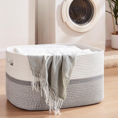 OIAHOMY Large Blanket Basket, 22”x17”x12” Rectangle Woven Baskets, Nursery Blanket Storage Living Room, Toy Storage With Handle, Large Baskets for Organizing-Gradient Yellow