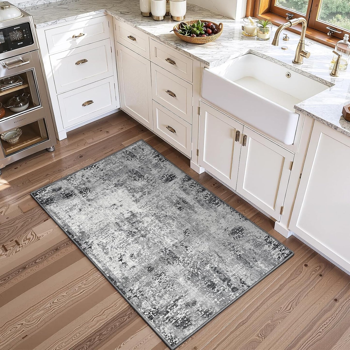 Ompaa 2x6 Rug Runners for Hallways Kitchen Runner Rug Non Slip Washable Grey Long Runner Rugs with Rubber Backing Soft Abstract Carpet Runner for Hallways, Kitchen, Bedroom, Bathroom, Entryway - Colors A