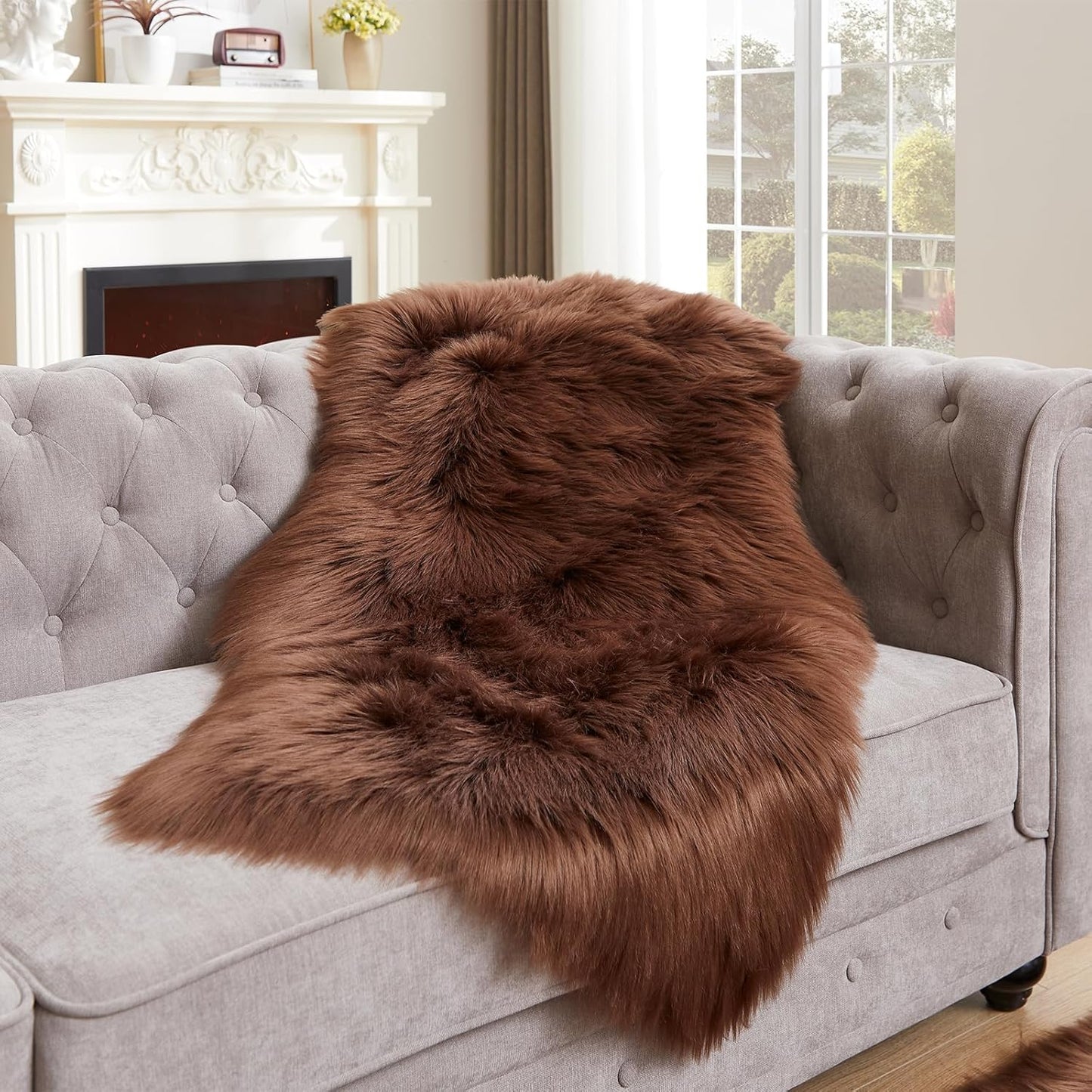 EasyJoy Ultra Soft Fluffy/Fuzzy Shaggy Area Rug Faux Fur Chair Cover Seat Pad for Bedroom Floor Sofa Living Room (2 x 6 ft Sheepskin, Beige)