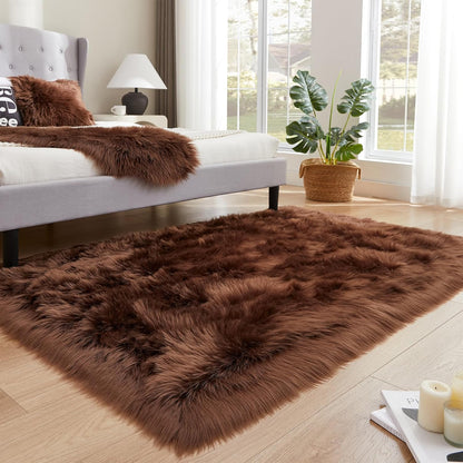EasyJoy Ultra Soft Fluffy/Fuzzy Shaggy Area Rug Faux Fur Chair Cover Seat Pad for Bedroom Floor Sofa Living Room (2 x 6 ft Sheepskin, Beige)