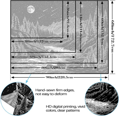 Zussun Black and White Tapestry Starry Night Mountain Tapestries for Bedroom Aesthetic Moon and Stars Tapastry's Wall Hanging Dark Nature Forest Wall Tapestry for Living Room Dorm (48'' × 36'')