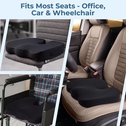 5 STARS UNITED Seat Cushion - Memory Foam Chair Cushion for Tailbone Pain Relief - Ergonomic Support for Coccyx, Sciatica & Butt - Office, Desk & Gaming Chair, Car Seat, Wheelchair, Airplane, Black