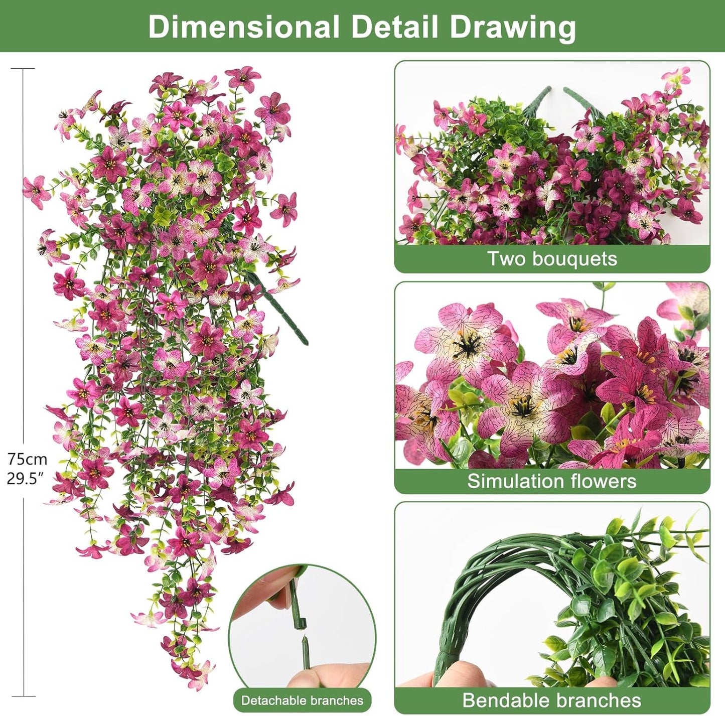 INQCMY Artificial Fake Hanging Flowers Plants for Outdoor Summer Decoration,2 PCS Faux Silk Daisy with Eucalyptus Leaves,UV Resistant Look Real for Outside Home Planter Porch Patio Balcony Yard Decor