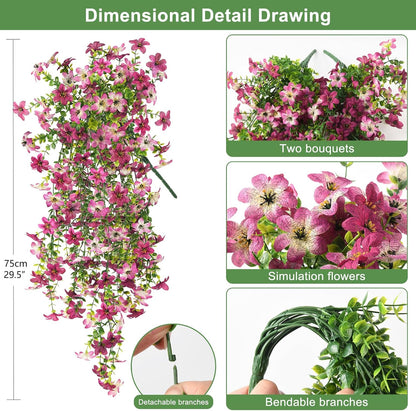 INQCMY Artificial Fake Hanging Flowers Plants for Outdoor Summer Decoration,2 PCS Faux Silk Daisy with Eucalyptus Leaves,UV Resistant Look Real for Outside Home Planter Porch Patio Balcony Yard Decor