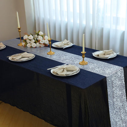 Snowkingdom 2 Pieces Gold Table Runner, Sequin Glitter Foil Metallic Thin Mesh Runner Roll 11"x108", Gold Table Decorations for Event Party, Wedding, Birthday Party, Christmas