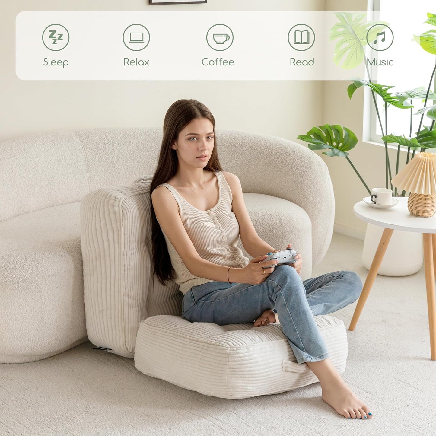 HIGOGOGO 6" Extra Thick Floor Pillow Cushion for Adults, Meditation Cushion Pillow, Large Square Floor Sitting, Tufted Corduroy Cover, for Tatami Living Room or Yoga, 22x22 Inch, 2Pack, Dark Grey