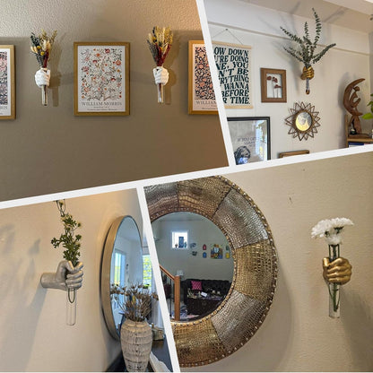 2 Pieces Wall Sculptures, Hands Vase Home Decor, Wall Mount Art Sculpture, Unique Wall Art Statue, Funky Flower Vase Decorations, Modern Eclectic Hanging Decor,Hands Statue (Black)
