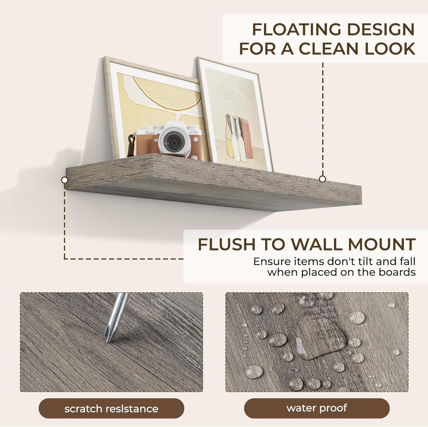 RICHFOCUS 72Inch Floating Shelves for Wall 2 Pack Shelves for Bedroom|Kitchen|Bathroom Wall Mounted Rustic Wood Floating Shelf with Invisible Brackets for Books|Storage|Decor, Rustic Brown