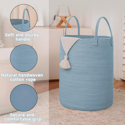 JMvicyroam Large Woven Laundry Basket Hamper,60L Cotton Rope Storage Bin for Blankets,Toys and Clothes,Decorative Tall Nursery Hamper for Living Room,Baby Nursery,Bathroom and Bedroom,Brown