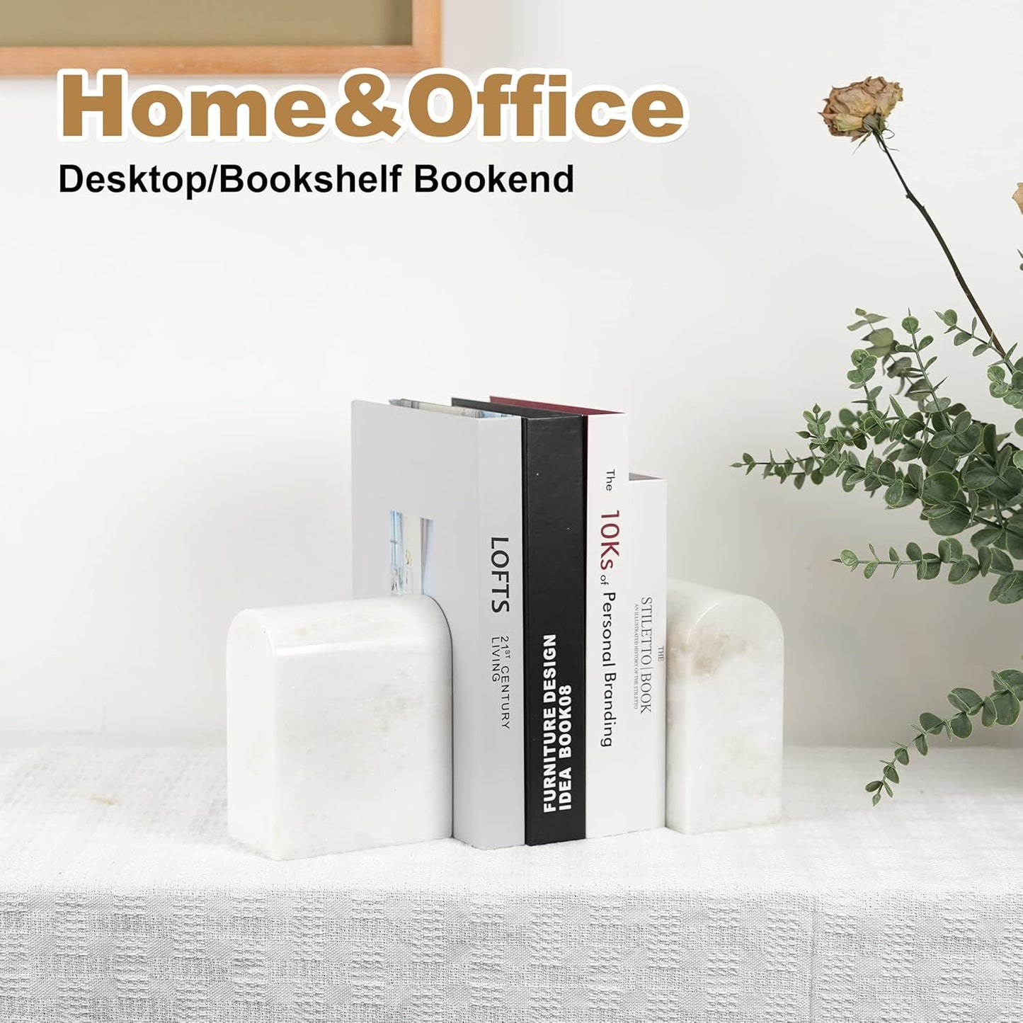 Koville African Natural Marble Bookends for Shelves, Non-Slip Book Ends, 13LBS Ultra Heavy Duty Marble Book Holder Organizer, Apartment Decor for Movies/CD/Video Games(Namib Fantasy)